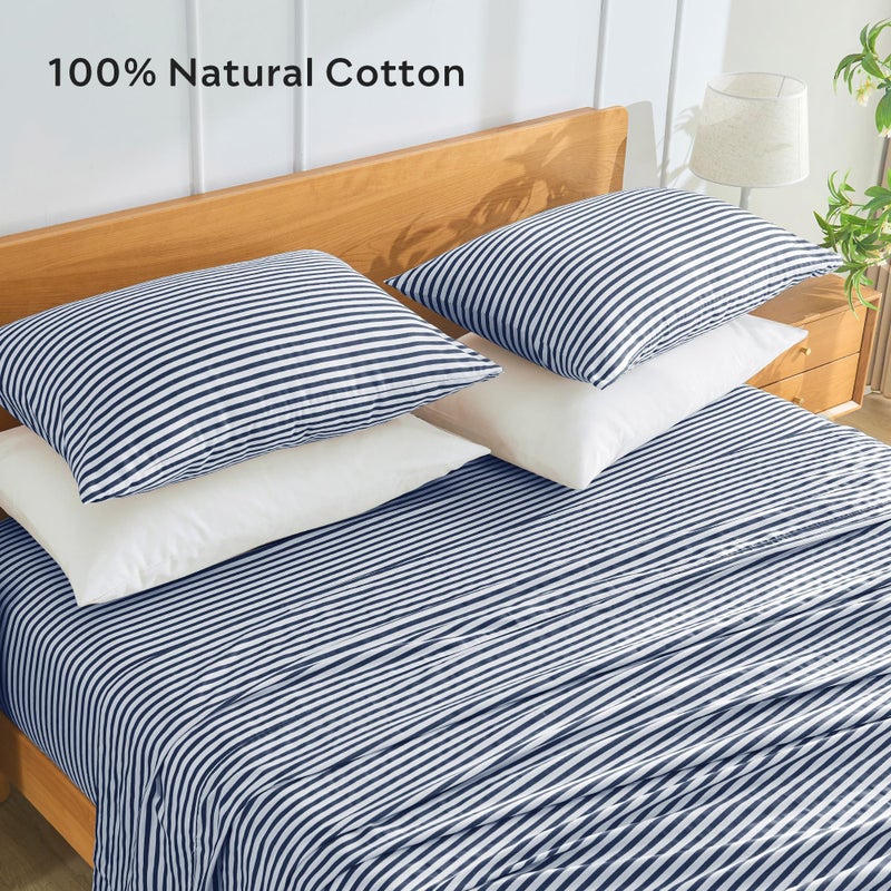 JELLYMONI 100% Natural Cotton Striped Standard Pillowcases Set, 2 Pack White and Dark Blue Stripes Pattern Printed Pillow Covers with Envelope Closure(Pillows are not Included) - Image 3